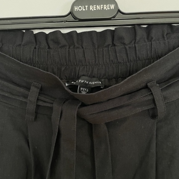 NWT Women’s Saks Fifth Avenue Black Linen/Cotton High Rise Wide Leg Belt Pants - Picture 3 of 10